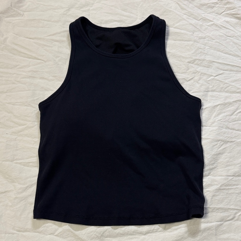 Vuori Black High Neck Ribbed Tank Top